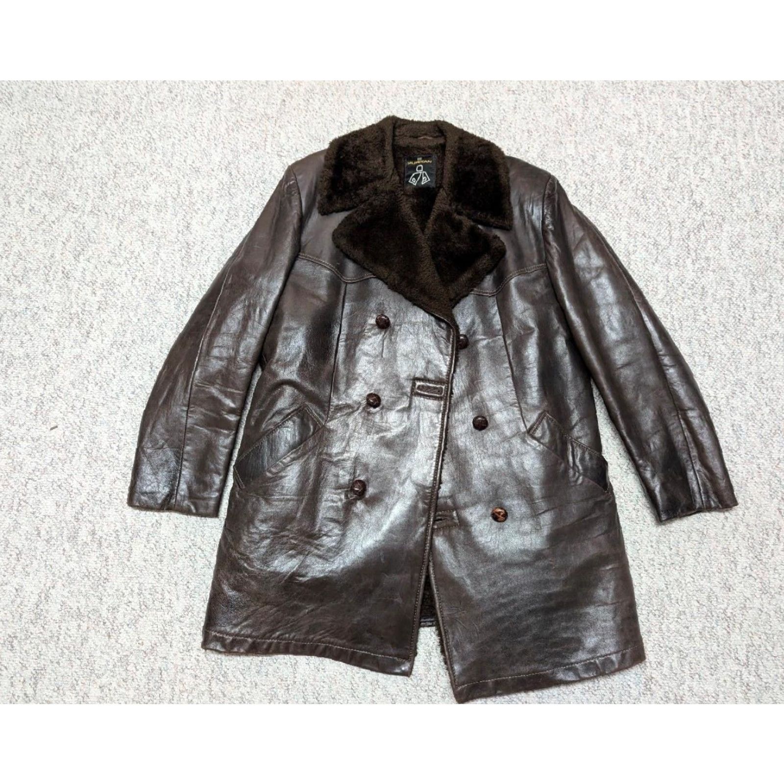 Doublet VINTAGE Puritan leather coat Men Chest 40 M Glove Leather Lambskin like brown pea coat faux mouton collar 40 in 22.5" 21" 23" 37" 18.5" 26" Mens Size ONE SIZE - 3 Thumbnail