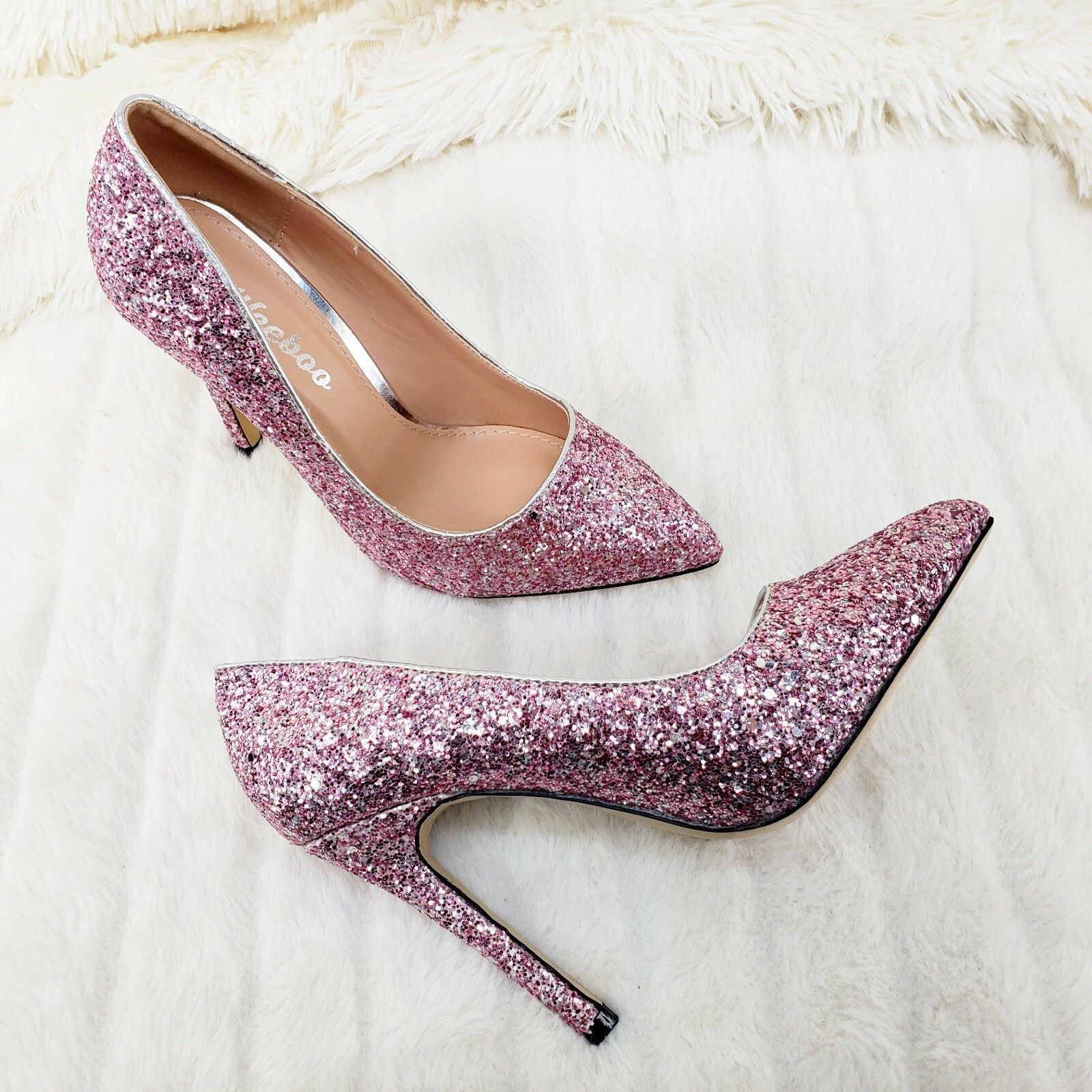 Other Weeboo Pink Silver Glitter 4" High Heel Shoes Pointy Toe Pum Size US 8.5 / IT 38.5 - 2 Thumbnail