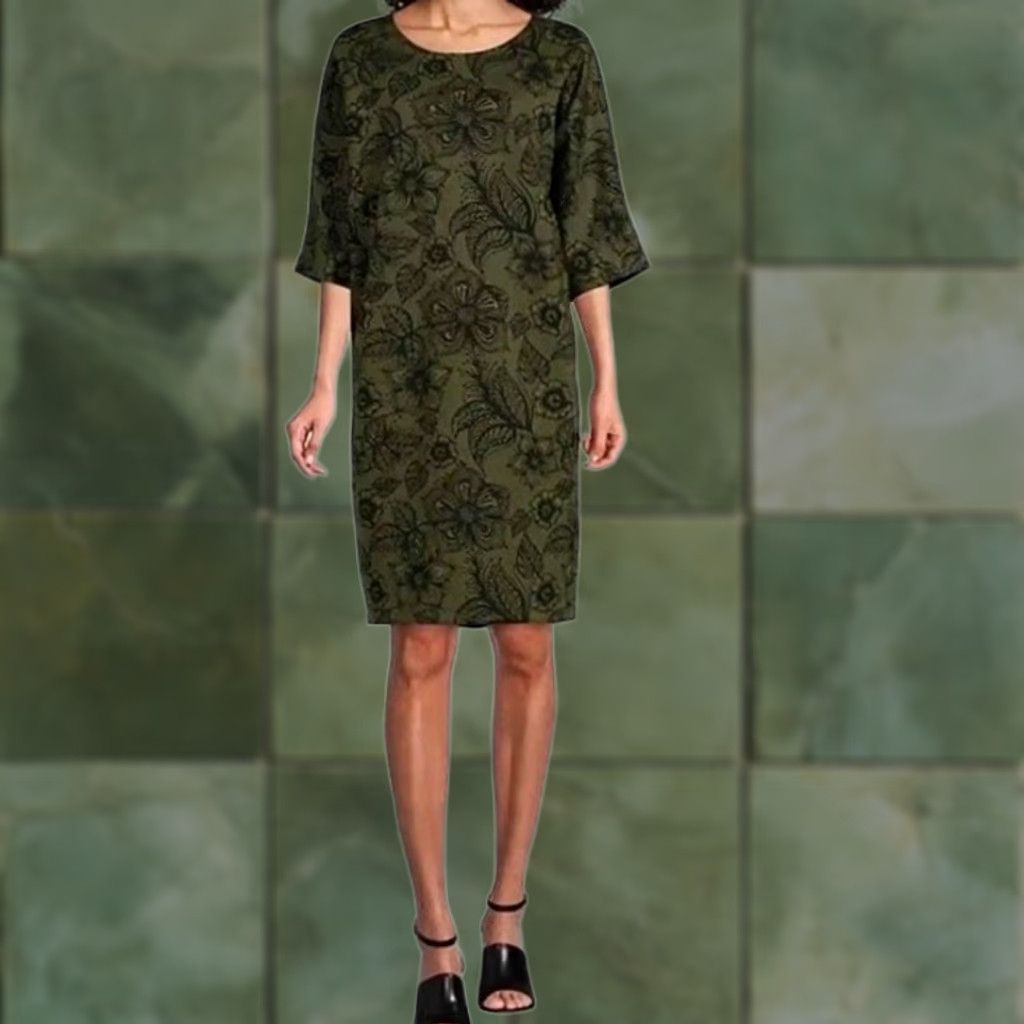 Vintage Bryn Walker Alina Dress Verde Floral Lagenlook Dress S Green Dolman Sleeve Knee Length Verdi? Size S / US 4 / IT 40 - 1 Thumbnail