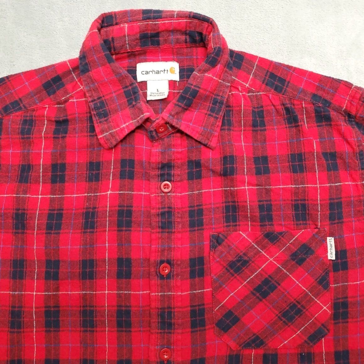 Carhartt VINTAGE Carhartt Shirt Mens L Red Plaid Flannel 100% Cotton Long Sleeve Button-Up Workwear Casual Mens Size US L / EU 52-54 / 3 - 2 Thumbnail