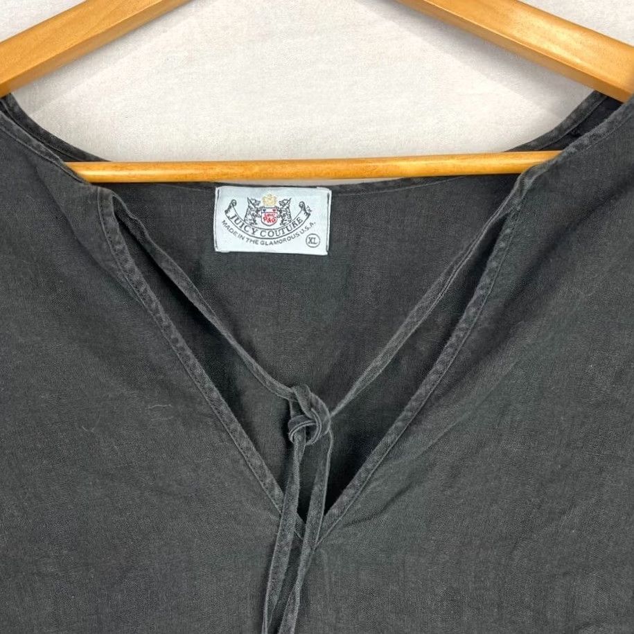 Juicy Couture VINTAGE Juicy Couture Shirt Womens XL Black Linen Blouse Tie Neck Tunic Y2K Size XL / US 12-14 / IT 48-50 - 3 Thumbnail