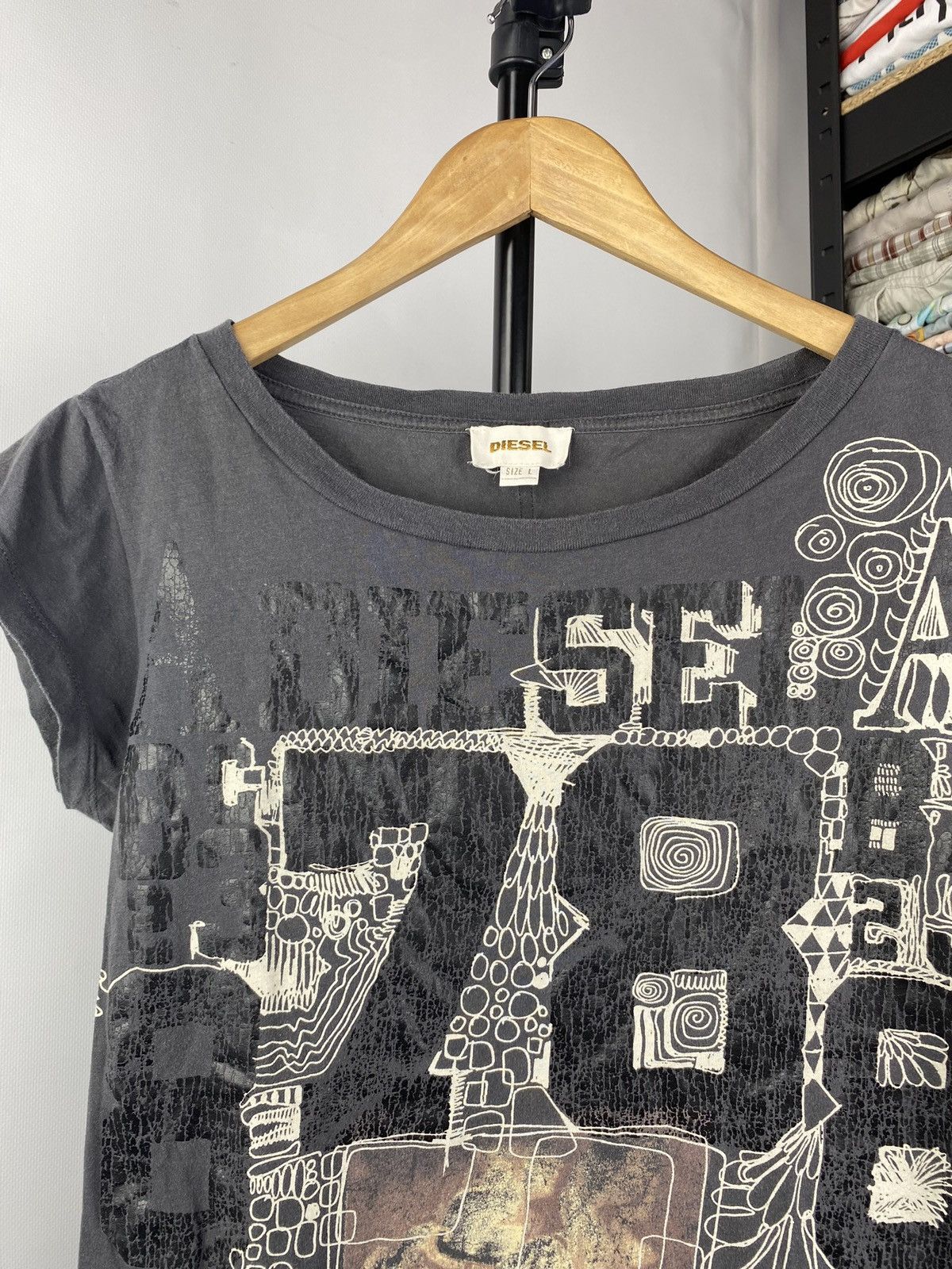 Diesel × Japanese Brand 🔥90s Diesel Punk Opium Avant Garde Gray Top Shirt L Gothic Size L / US 10 / IT 46 - 2 Thumbnail