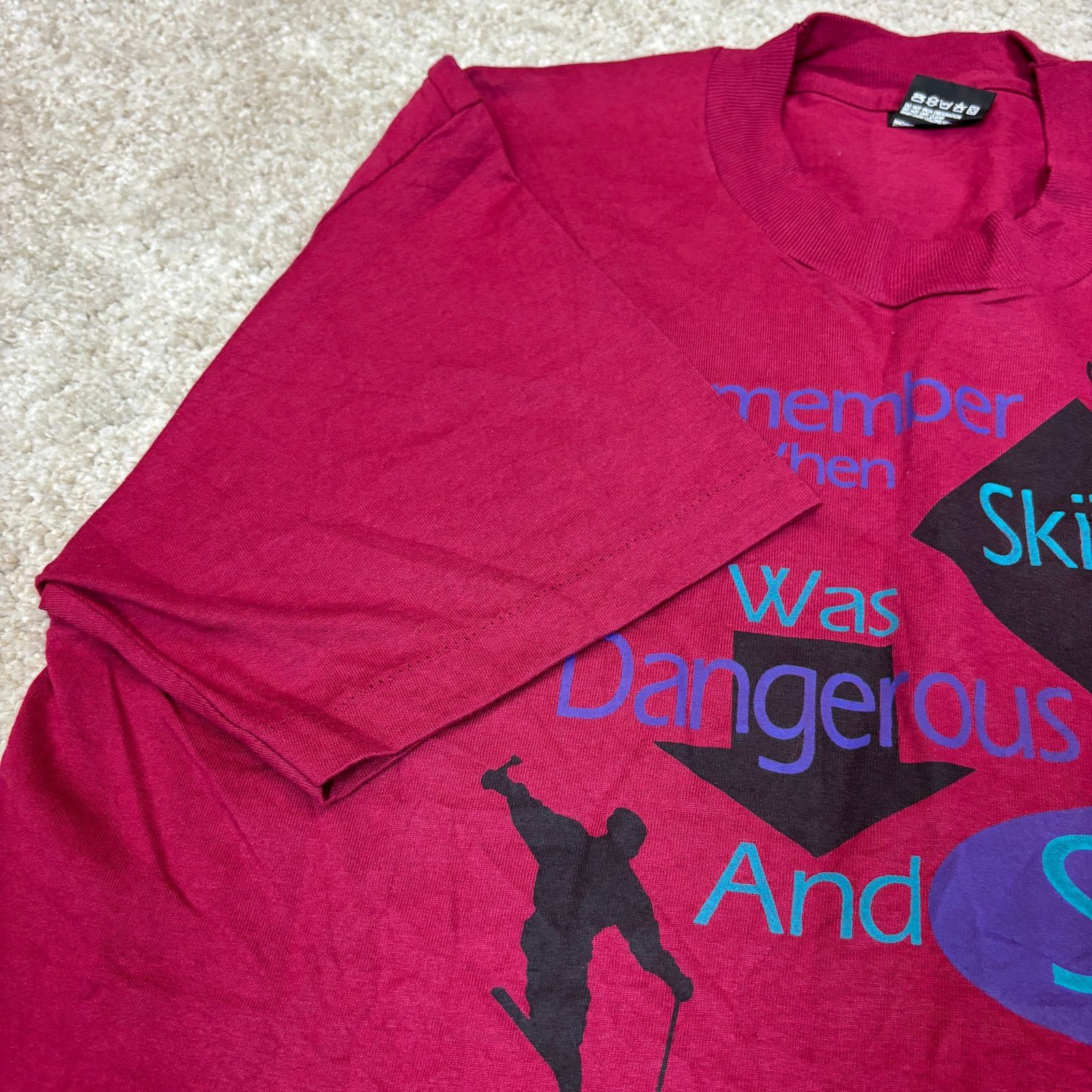 Fruit Of The Loom × Vintage VTG 90s Remember Skiing Dangerous Sex Safe Shirt Large Funny Size US L / EU 52-54 / 3 - 6 Thumbnail