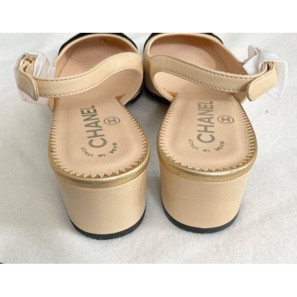 Chanel CHANEL Interlocking TWO tone beige Leather Slingback Pumps h Size US 7 / IT 37 - 2 Thumbnail