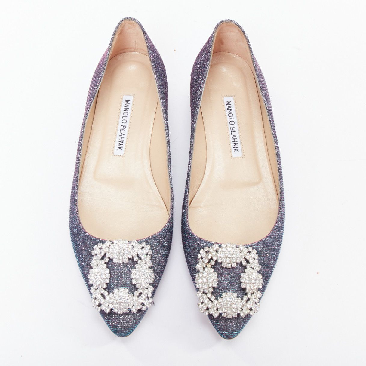 Manolo Blahnik MANOLO BLAHNIK Hangisi purple glitter fabric strass buckle pointy flats EU37 Size US 7 / IT 37 - 1 Thumbnail