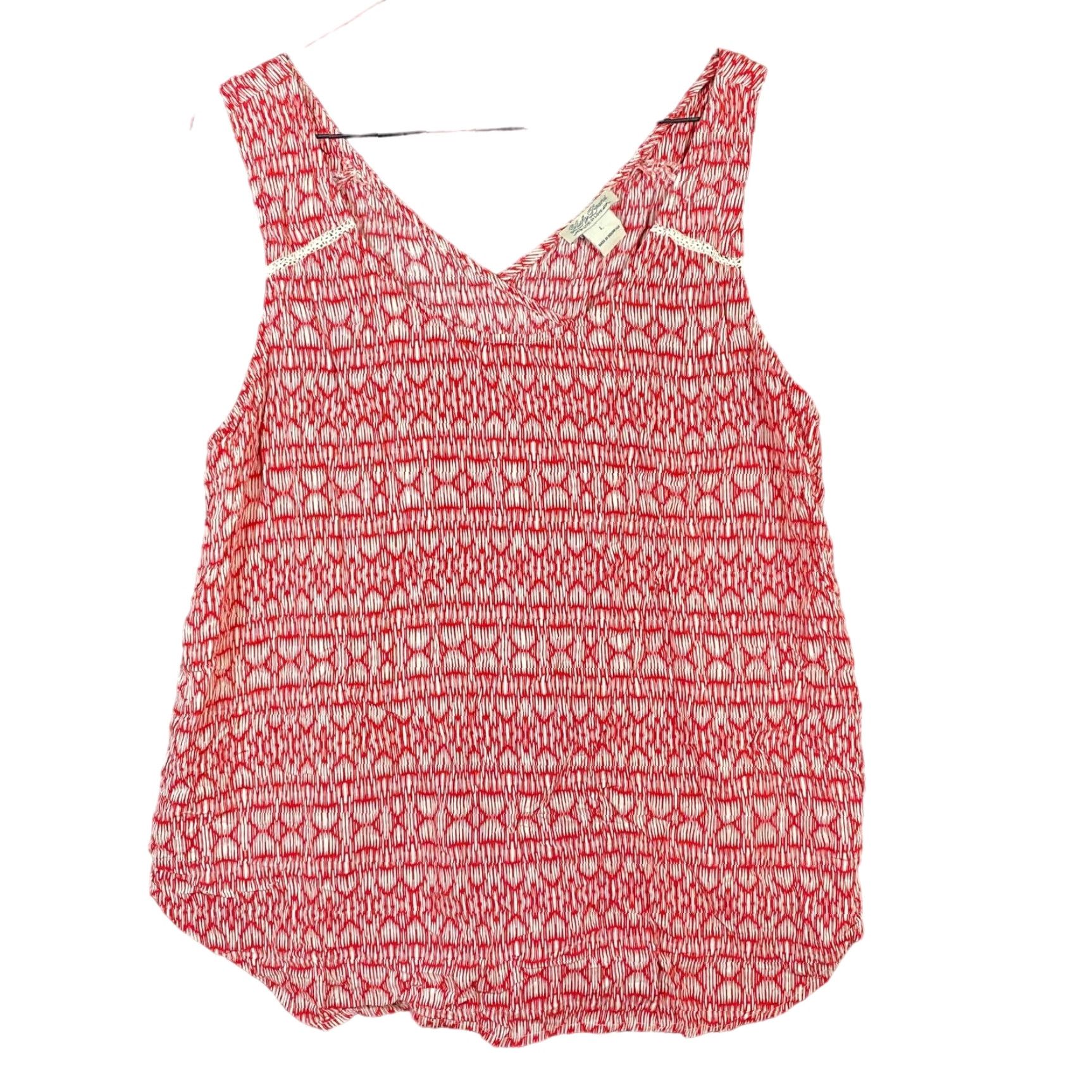 Lucky Brand Lucky Brand Womens Tank Red White Geometric Stripe V-Neck Sleeveless L Shirt Size L / US 10 / IT 46 - 2 Thumbnail
