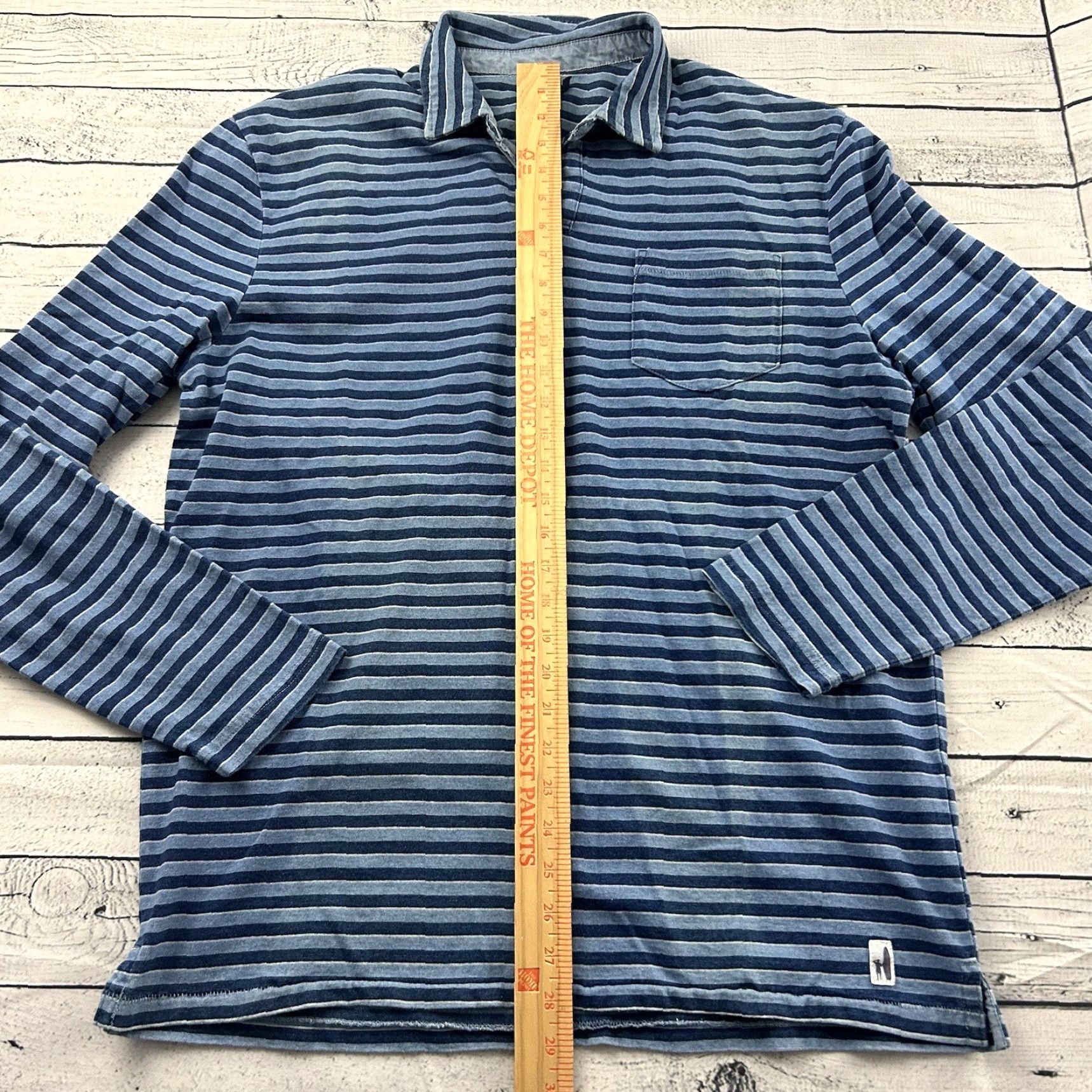 johnnie-O johnnie-O Striped Long Sleeve Button-Up Pocket Rugby Shirt Mens Large Blue Size US L / EU 52-54 / 3 - 4 Thumbnail