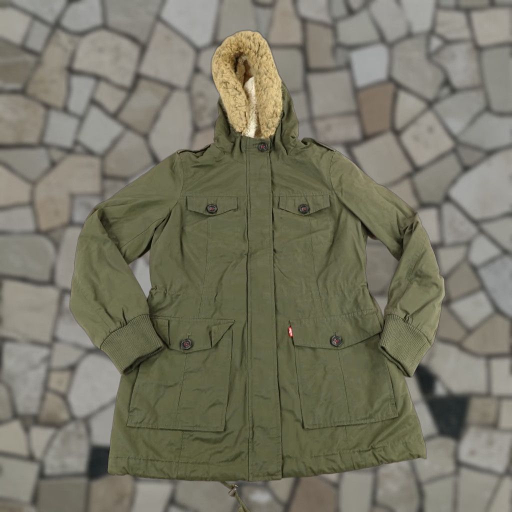 Levi's VINTAGE Levi's Jacket Womens Small Green Faux Fur Trim Quilted Field Chore Military Coat Size S / US 4 / IT 40 - 1 Thumbnail