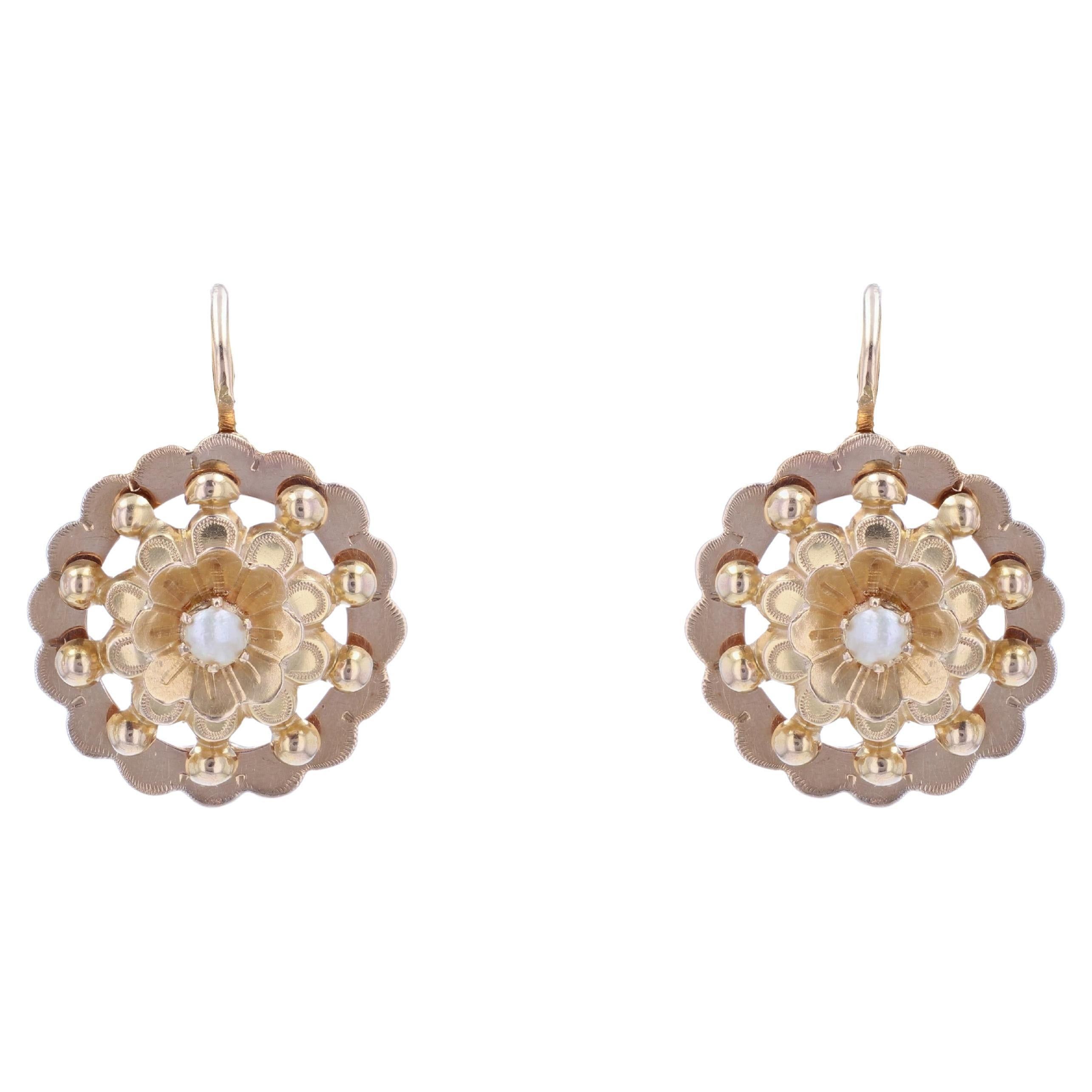 image of Vintage French 20Th Century Natural Pearl 18 Karat Rose Gold Lever- Back Earrings, Women's