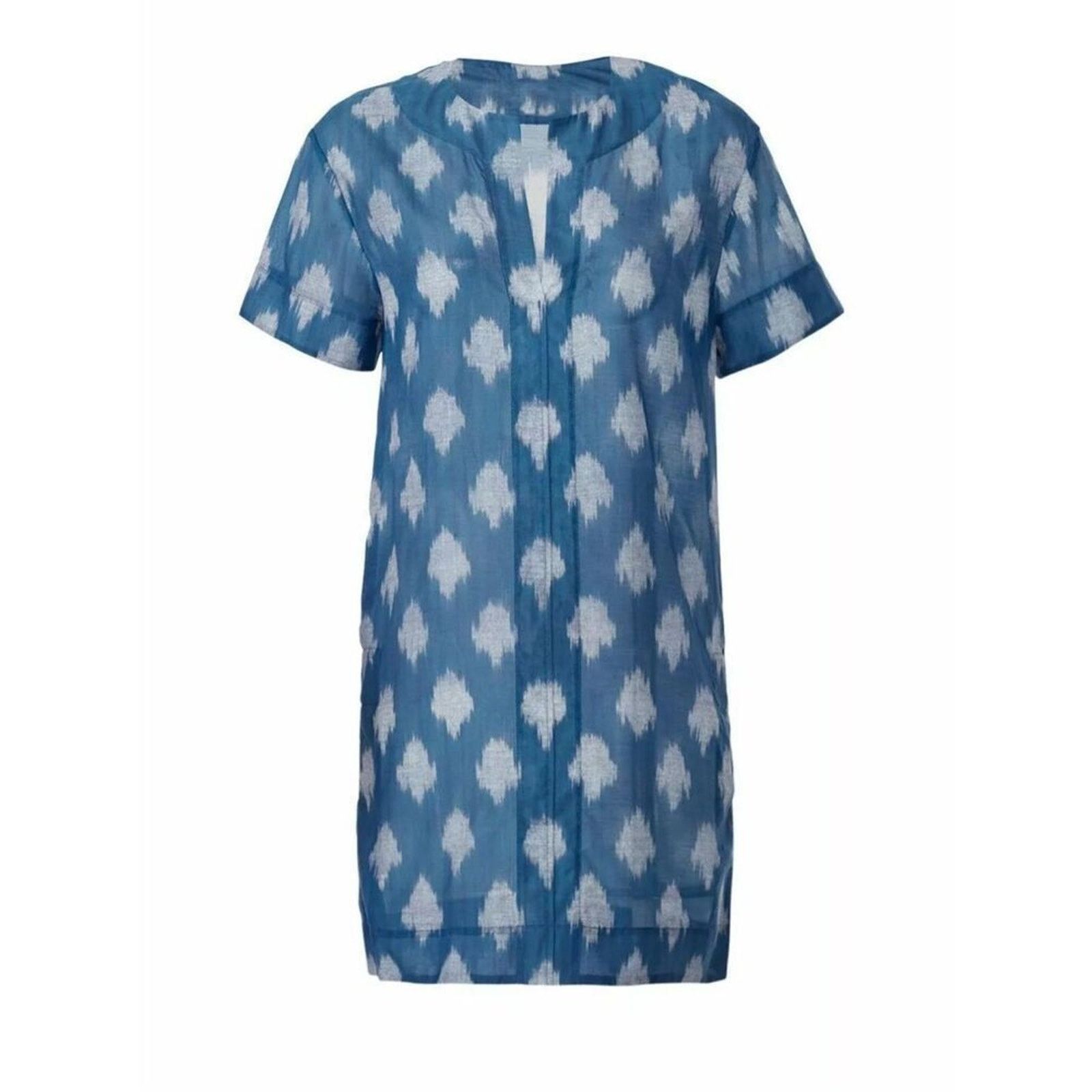 Theory Theory Slit Front Sheer Tunic Dress Blue Gray Ikat Pattern Size XS / US 0-2 / IT 36-38 - 2 Thumbnail
