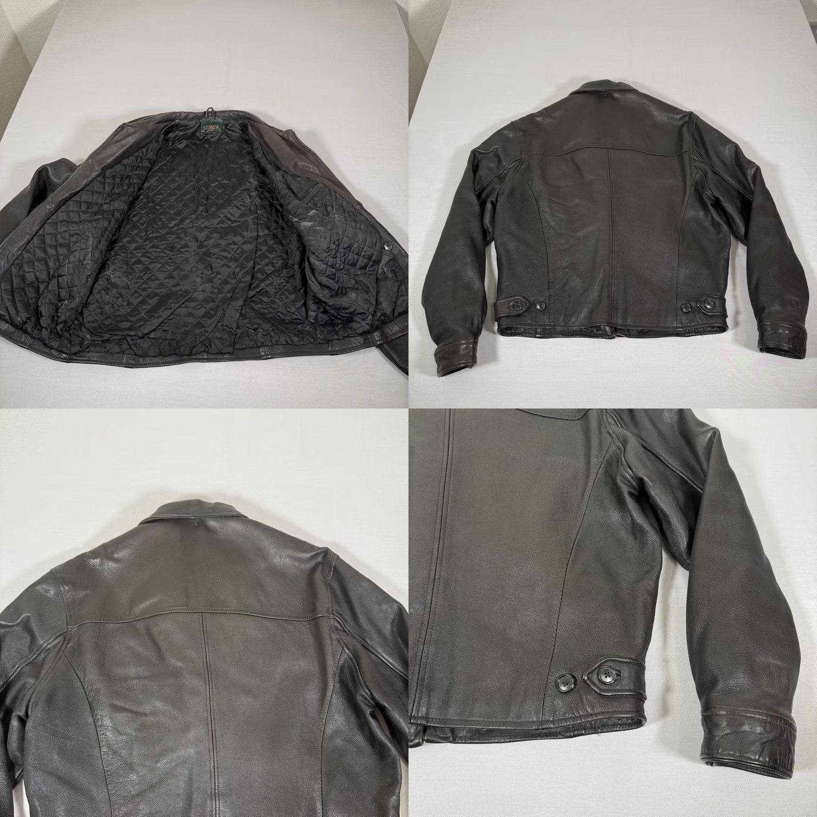 J.Crew VINTAGE J.CREW Leather Bomber Jacket Mens L Black Quilted Lined 90s Full Zip Modern Casual” Size US L / EU 52-54 / 3 - 9 Thumbnail