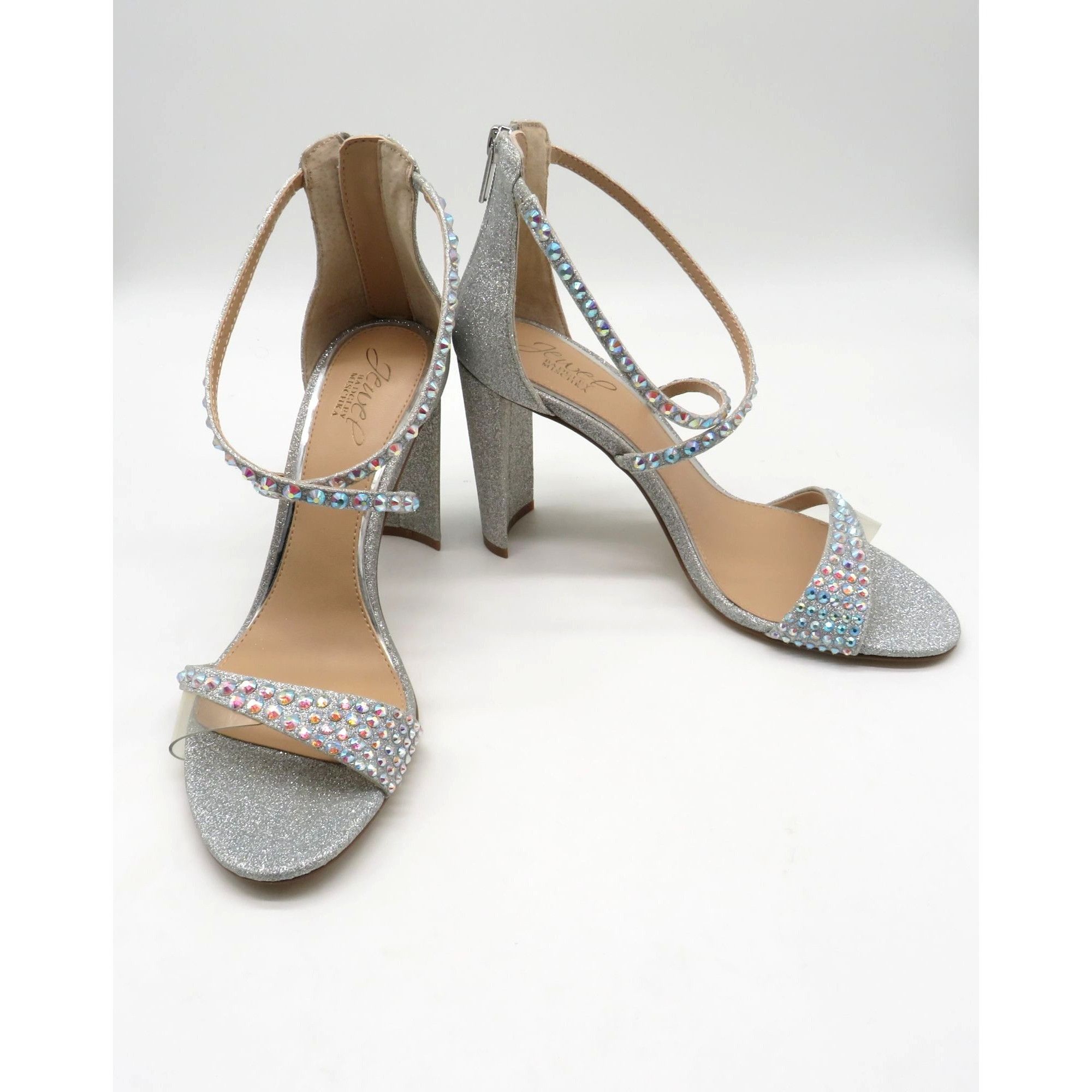 Other Jewel by Badgley Mischka Silver Glitter High Heel Sandals Rh Size US 8.5 / IT 38.5 - 3 Thumbnail