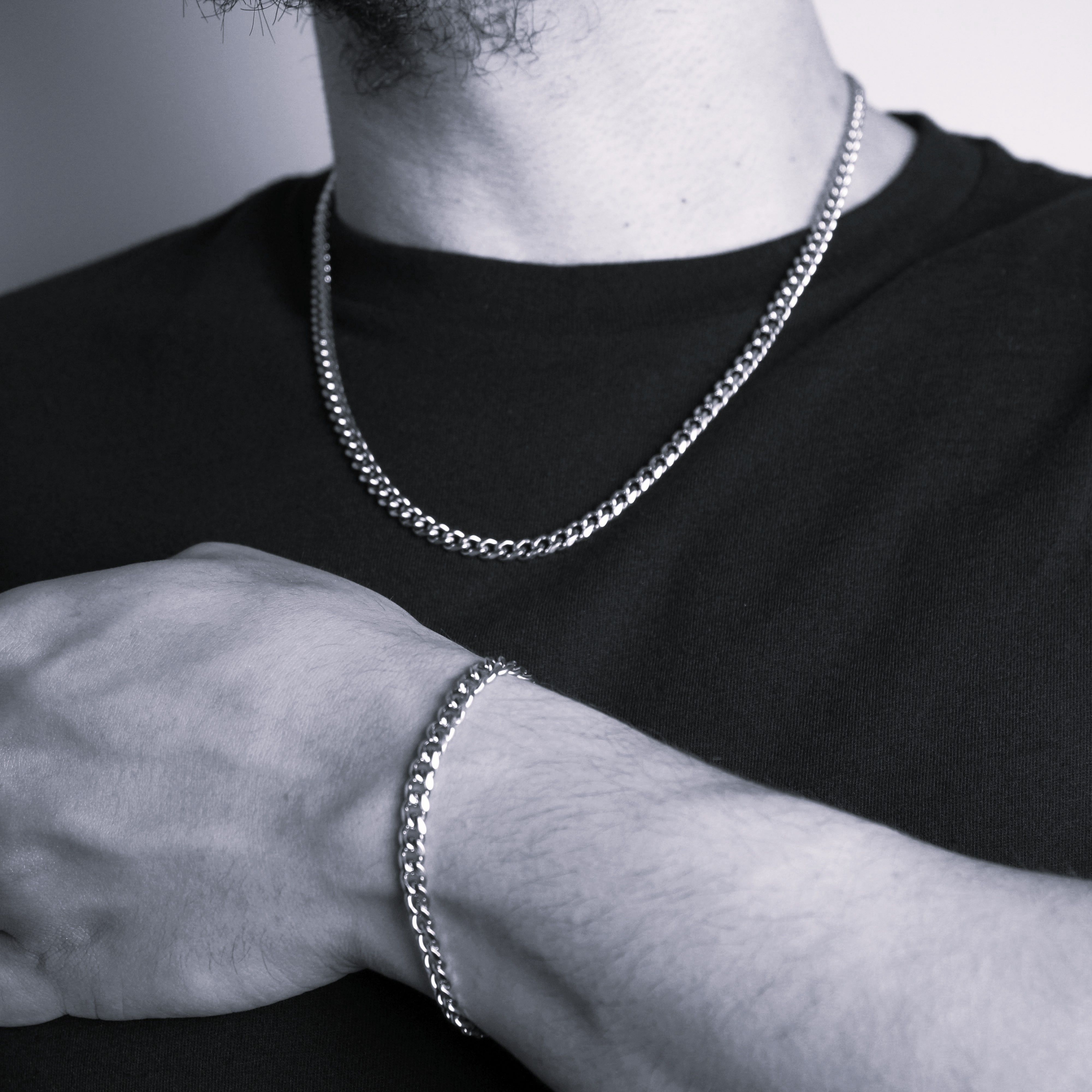 Jewelry Silver Cuban Link Chain & Bracelet Set Size ONE SIZE - 4 Thumbnail