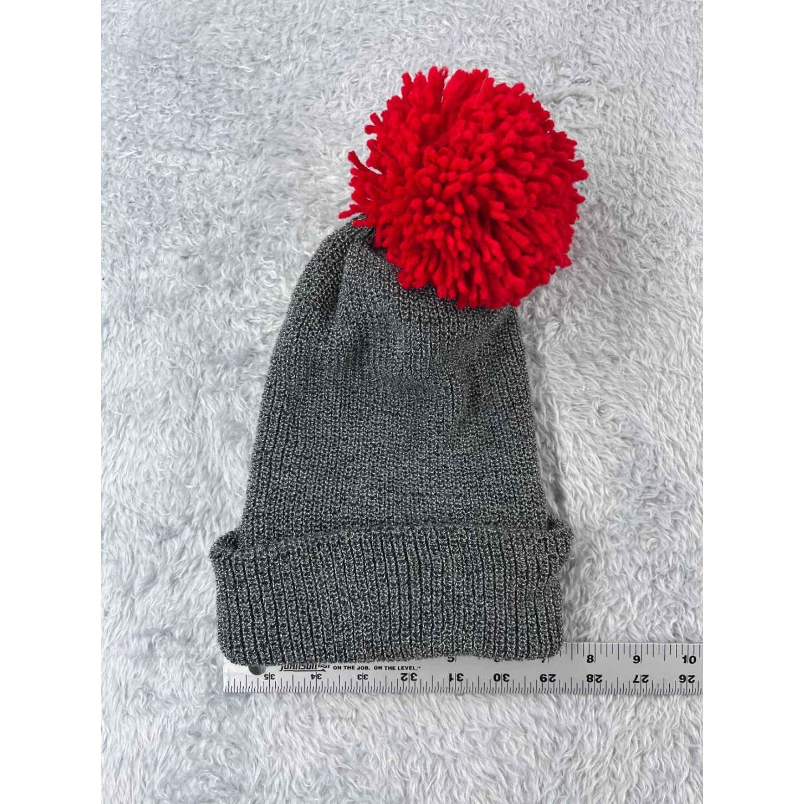 Doublet VINTAGE Beanie Toque Adult One Size Gray Red Double Knit 100% Acrylic Pom Outdoors Size ONE SIZE - 4 Thumbnail