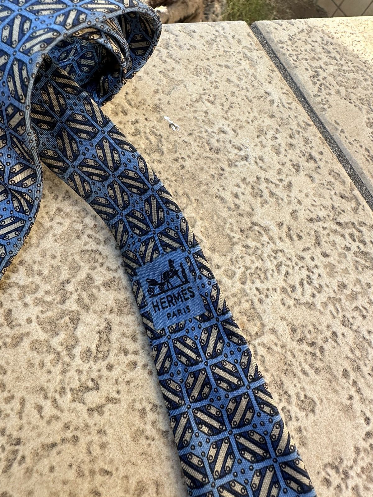 Hermes Hermès Silk Blue Tie Size ONE SIZE - 8 Thumbnail