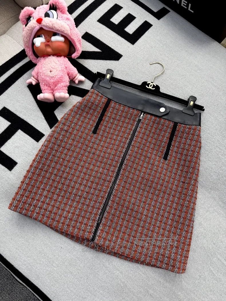 Hermes Hermes 19 Fall/Winter Orange and Grey Plaid Soft Wool Skir Size 24" / US 00 / IT 34 - 1 Thumbnail