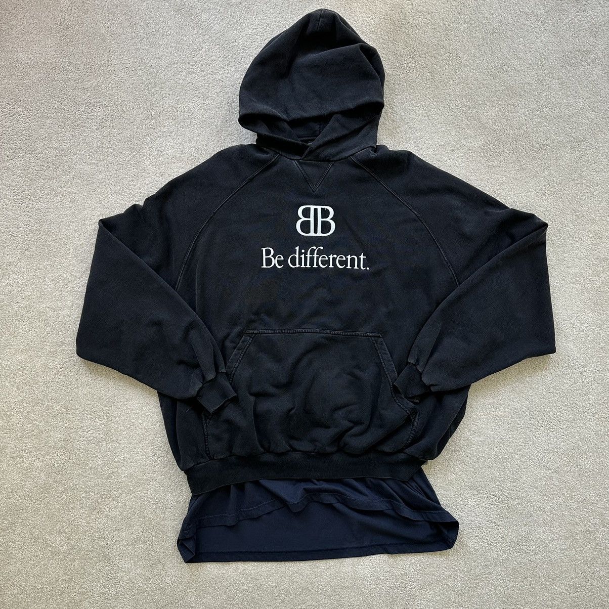 image of Balenciaga Layered “Be Different” Hoodie in Black, Men's (Size Small)