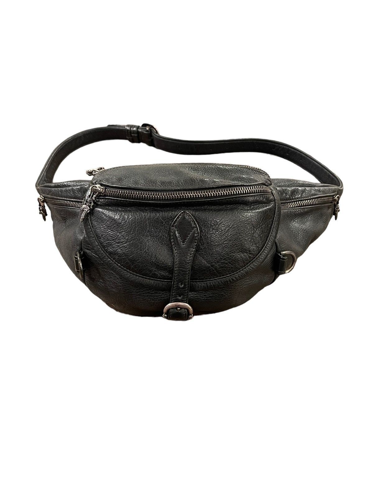 image of Chrome Hearts Black Leather Body Bag Snat Pack, Men's