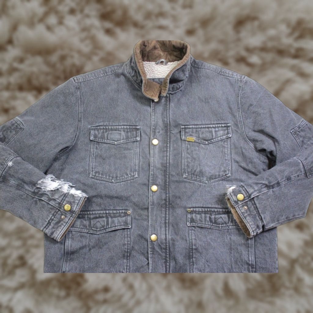 Wrangler Western Denim Black Jean Jacket Bomber Jacket Lined Sherpa Double Elbow Men’s XL Size