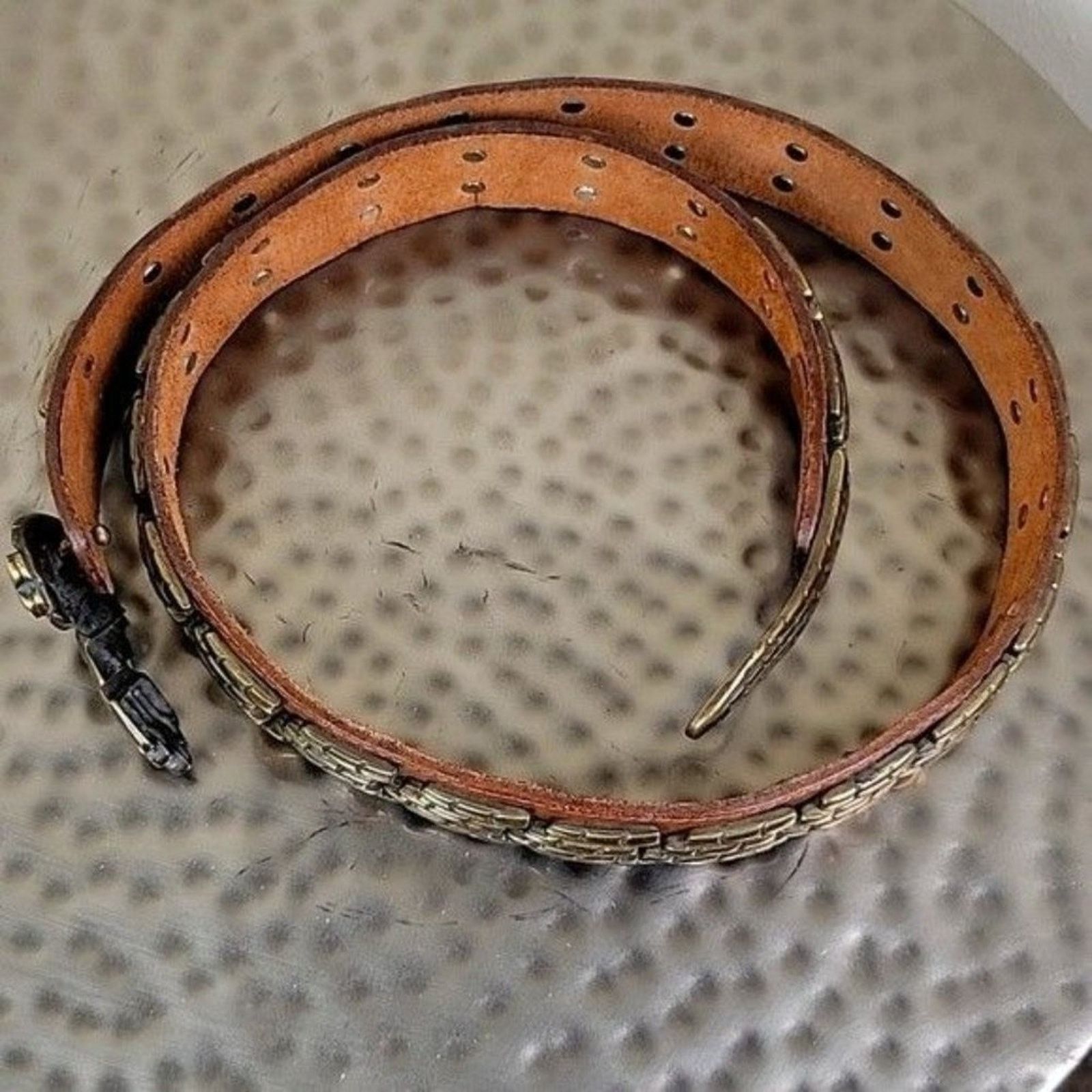 Vintage ACCENTI Italy Metal Brass Links Cobra Snake Belt Leather Size ONE SIZE - 5 Thumbnail