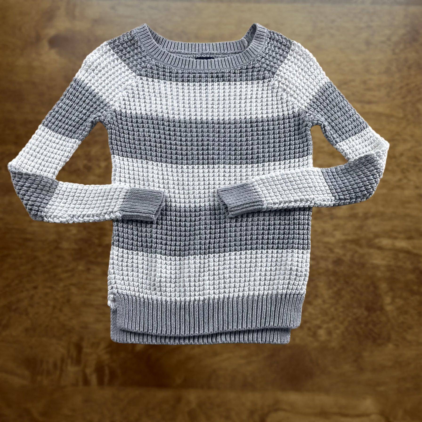 American Eagle Outfitters American Eagle Outfitters Jegging Sweater Womens XS Gray Striped Waffle Knit Crew Neck Raglan Sleeve Slim Casual Pullover Knit Fall Winter Size XS / US 0-2 / IT 36-38 - 1 Thumbnail