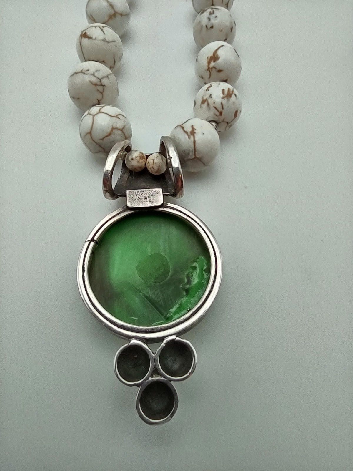 Other Vtg CW 925 Thailand Sterling Silver Green Magnesite Necklace Size ONE SIZE - 3 Thumbnail