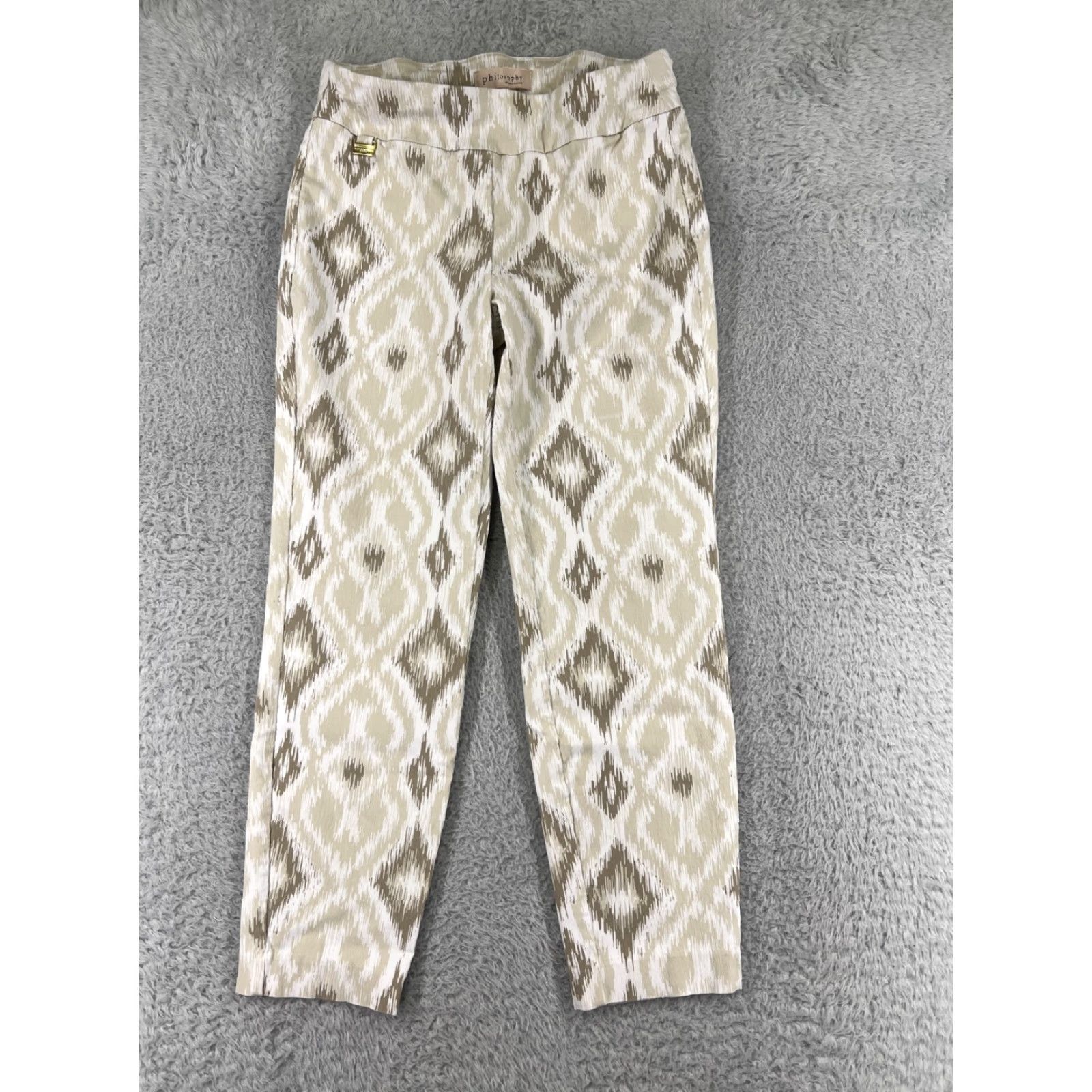 Vintage Philosophy Pants Women's Small Beige Diamond Pattern Rayon Blend Stretch Pull On Shirt? Size 28" / US 6 / IT 42 - 2 Thumbnail