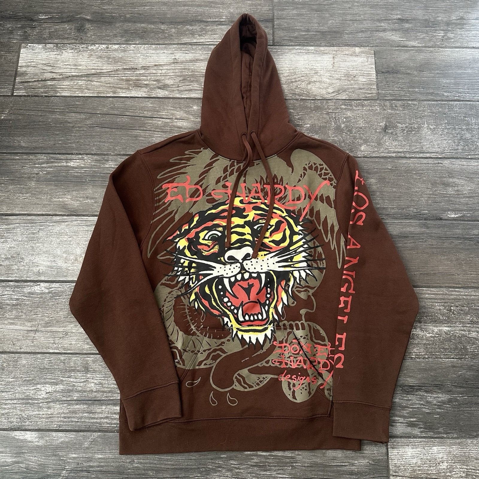 Ed Hardy ED HARDY BROWN PULLOVER HOODIE SWEATSHIRT SZ M TIGER LOS ANG Size US M / EU 48-50 / 2 - 1 Thumbnail