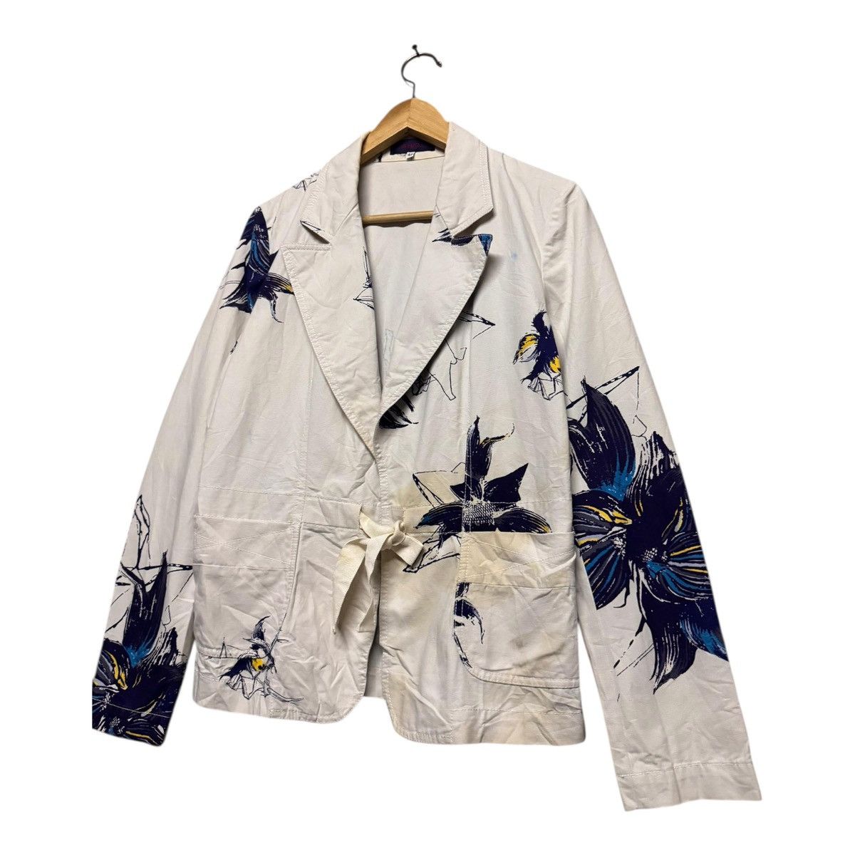 Kenzo Vtg🔥Kenzo Jeans Flower Painted Lace Blazer Jacket Size 40L - 3 Thumbnail