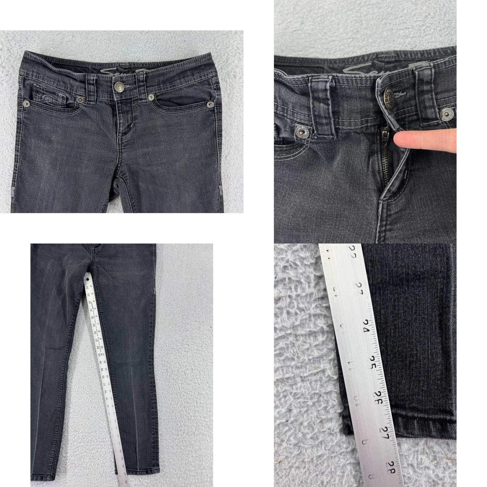 Vintage Seven7 Women's Black Denim Skinny Jeans Adult Size 8 Mid Rise Embroidered Cotton Blend 2010s Size 30" / US 8 / IT 44 - 8 Thumbnail