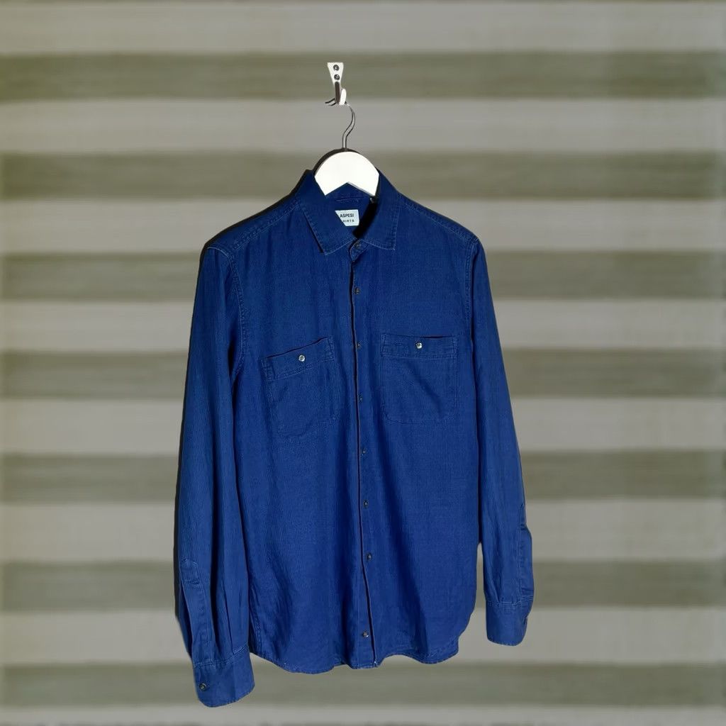 Aspesi Aspesi Shirt Men Long Sleeve Size Small Blue Cotton Button-Up Size US S / EU 44-46 / 1 - 1 Thumbnail