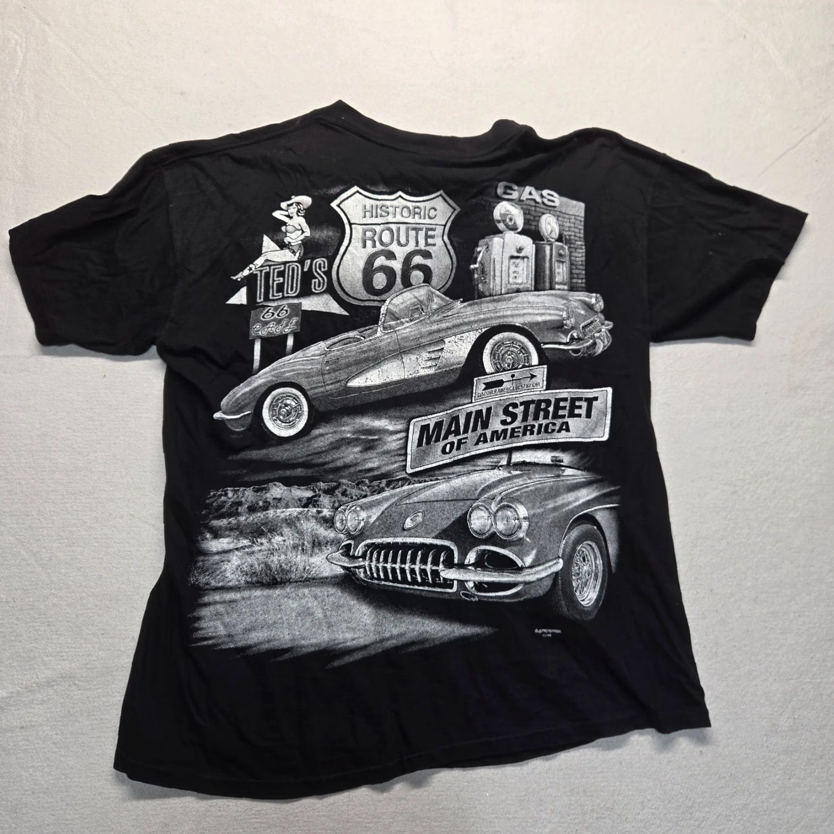 Route 66 VINTAGE Route 66 Corvette T-Shirt Historic Main Street of America Muscle Car Men XL Black Graphic Tee 100% Cotton Size US XL / EU 56 / 4 - 8 Thumbnail
