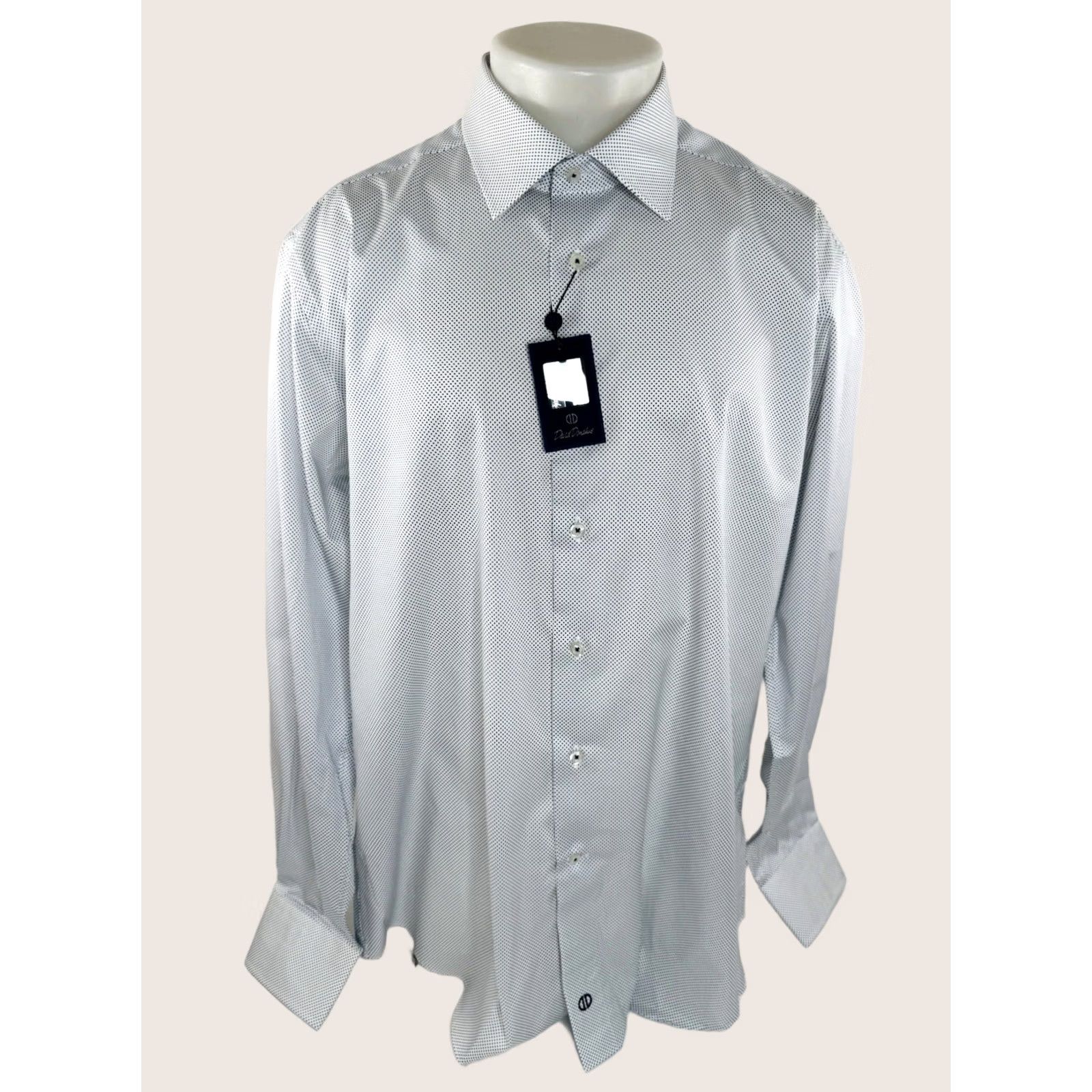David Donahue David Donahue Dress Shirt Polka Dot Trim 18 36 / 37 White Blue Long Sleeve Button-Up Mens Regular XL? Size 48R - 1 Thumbnail