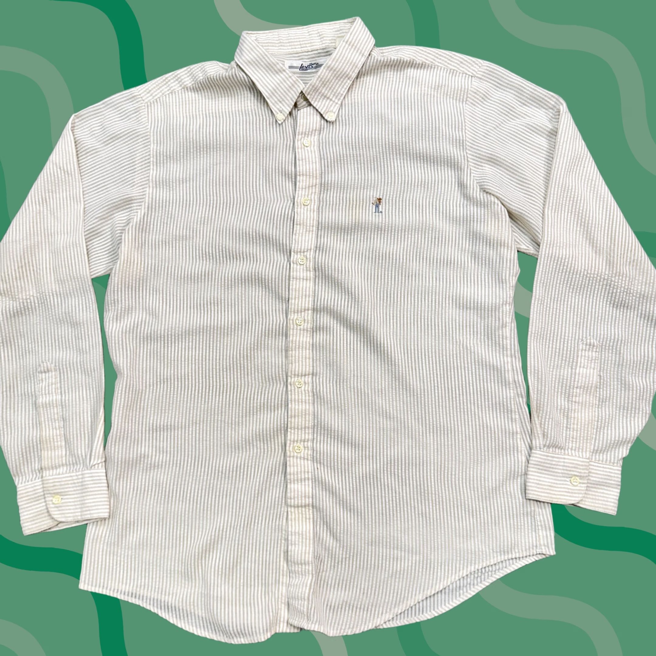 Levi's VINTAGE Levis Shirt Mens XL Beige White Striped Button-Down Cowboy Embroidered Western Size US XL / EU 56 / 4 - 1 Thumbnail