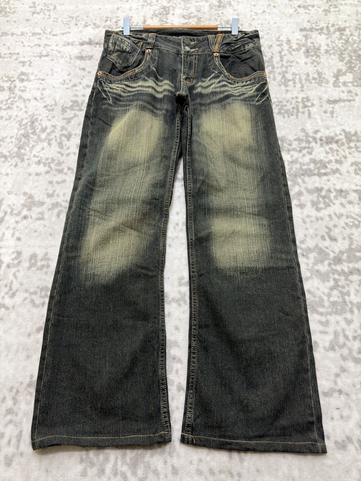 Hysteric Glamour Root Three Muddy Wash Back Buckle Y2K Straight Denim Jeans Size US 31 - 2 Thumbnail