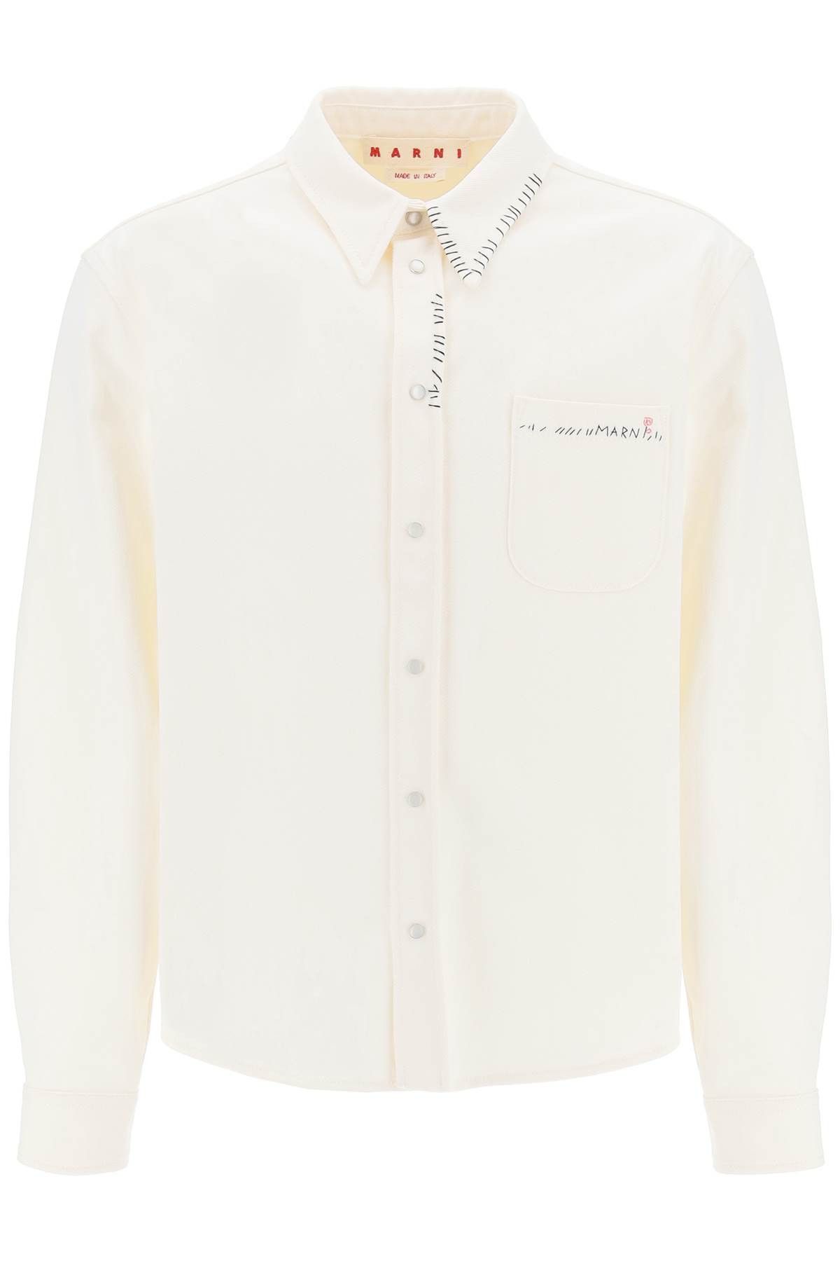 image of Marni Cotton Drill Overshirt In Eight in Lily White, Men's (Size XL)