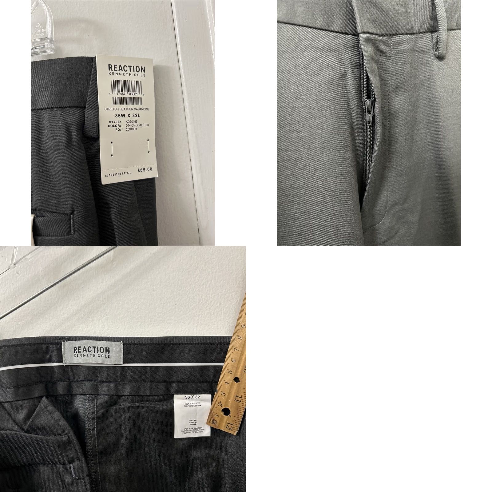 Kenneth Cole Kenneth Cole Reaction Pants Mens Sz 36x32 Gray Stretch Slim Fit YKK Flat Front Size US 36 / EU 52 - 8 Thumbnail