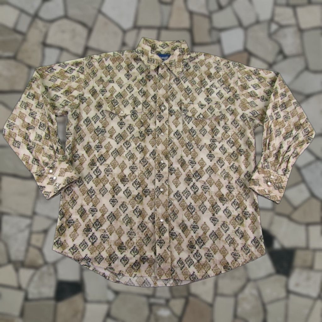 Wrangler VINTAGE Wrangler Button-Up Shirt Men Large Green Geometric Pearl Snap Western Classic Size US L / EU 52-54 / 3 - 1 Thumbnail