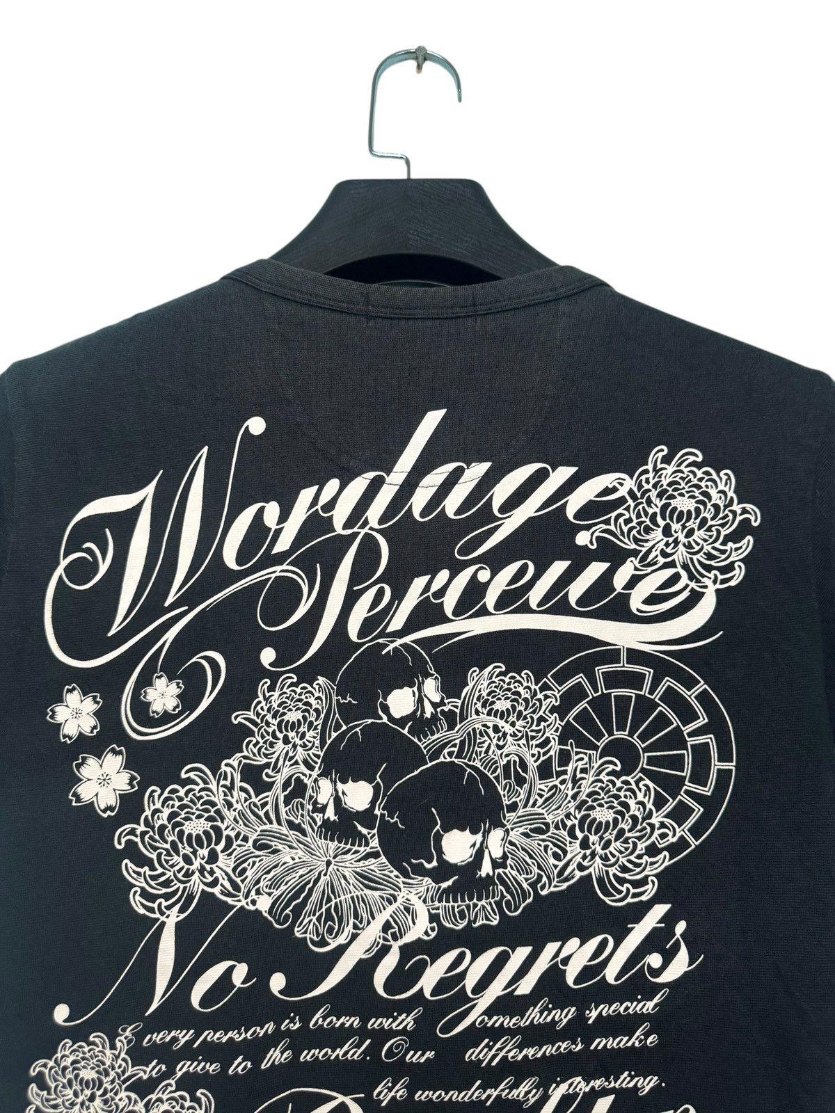 If Six Was Nine PUNK DESIGN SORRIDERE SKULL NO REGRETS VERY RARE BUTTON TEE Size US M / EU 48-50 / 2 - 4 Thumbnail