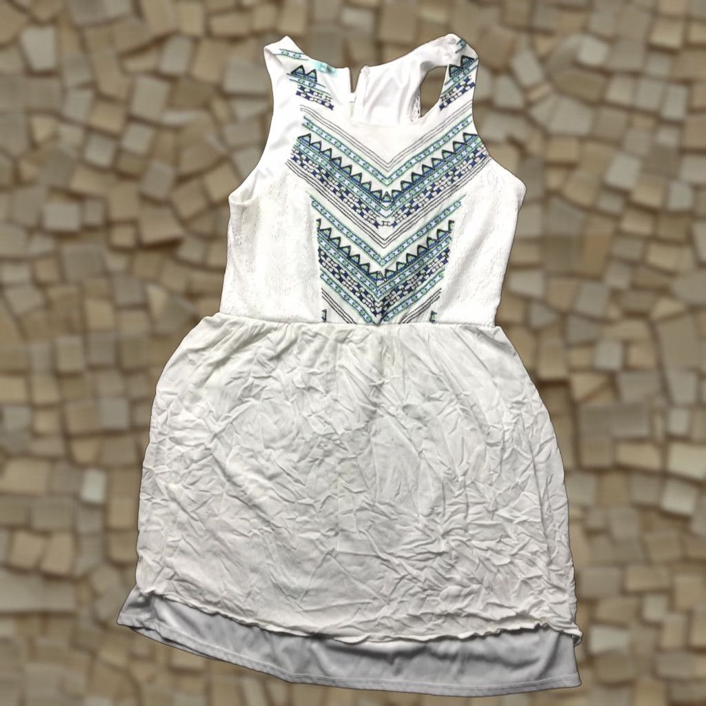 Vintage Maurices Dress Women's Large White Short Embroidered Lace Aztec A-Line Sleeveless Casual Womens Size 36" / US 14 / IT 50 - 1 Thumbnail