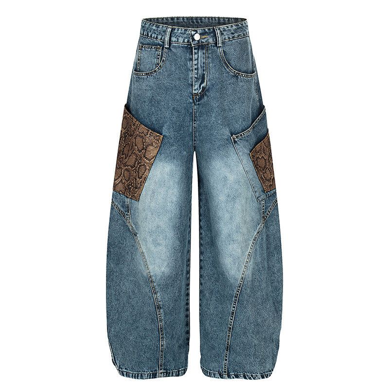 Vintage American Retro Leopard-Print Patchwork Curved-Leg Jeans Size US 32 / EU 48 - 1 Thumbnail