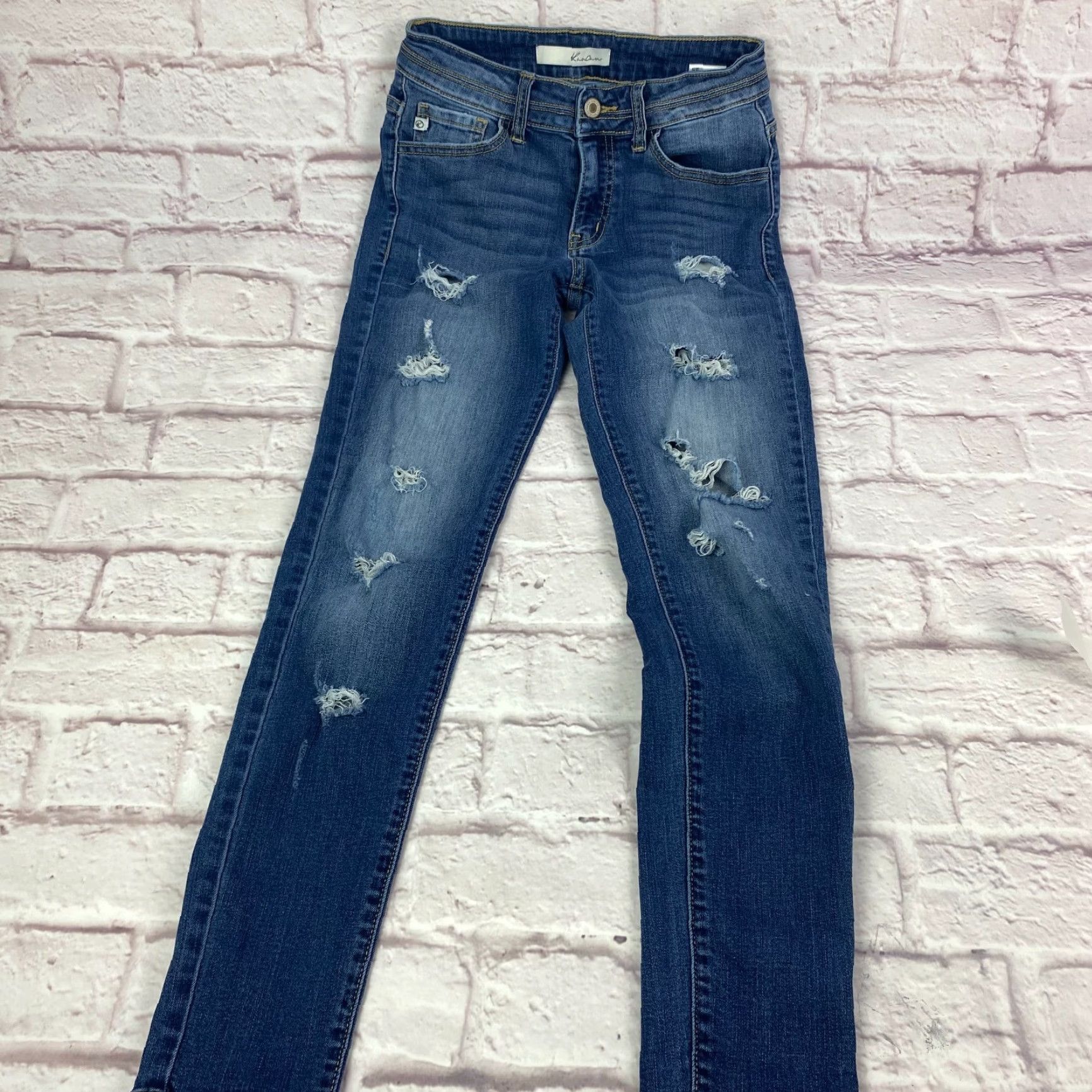 Vintage Kancan Junior Teens Jeggings Jeans 3/25 Skinny Mid-Rise Distressed Medium Wash Shirt Jeans 3/25 Distressed 90s City KanCan Mens Womens Teens? Size 26" / US 2 / IT 38 - 2 Thumbnail