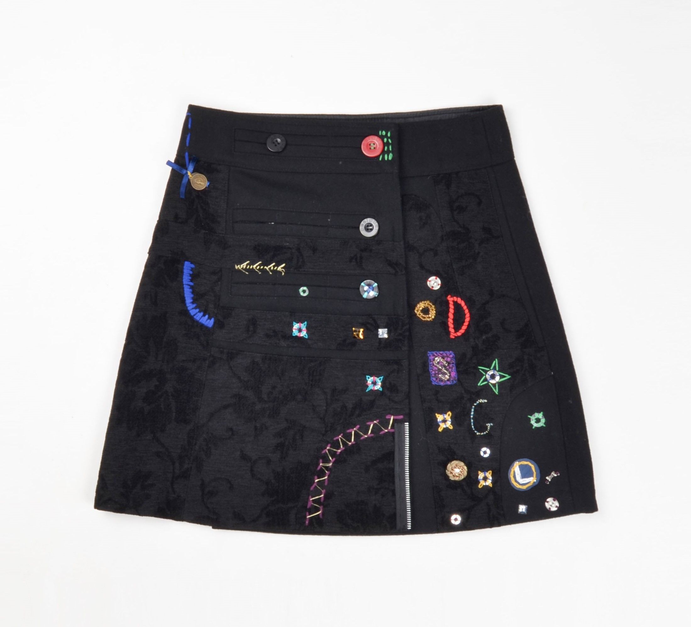Desigual Desigual Y2K Wool Blend Beaded Wrap Black Skirt Size 28" / US 6 / IT 42 - 4 Thumbnail