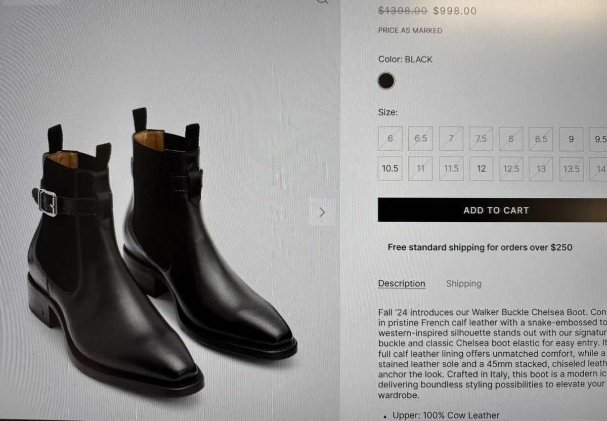 John Varvatos Black Cow Leather Chelsea Boot Size US 8.5 / EU 41-42 - 4 Thumbnail