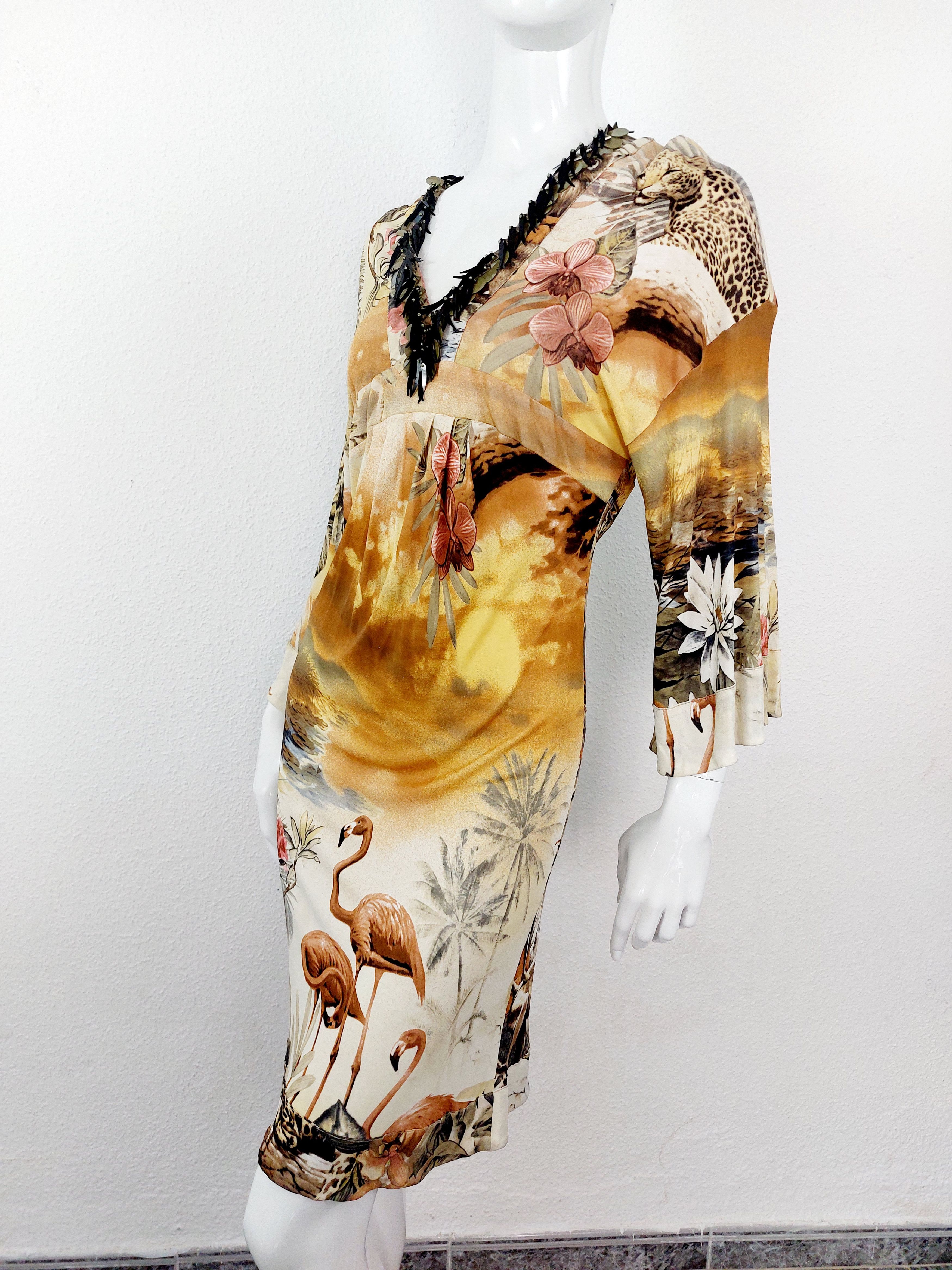 Roberto Cavalli Roberto Cavalli Tropical Flamingo Beaded Jungle Dress Size M / US 6-8 / IT 42-44 - 9 Thumbnail