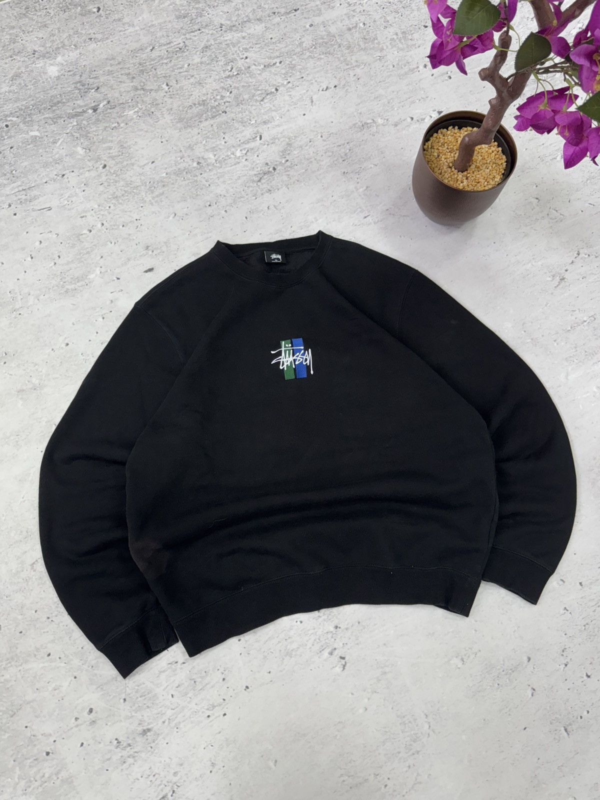 Stussy × Vintage STUSSY CENTER HAFT LOGO OVERSIZE BAGGY FIT SWEATSHIRT Size US XL / EU 56 / 4 - 1 Thumbnail