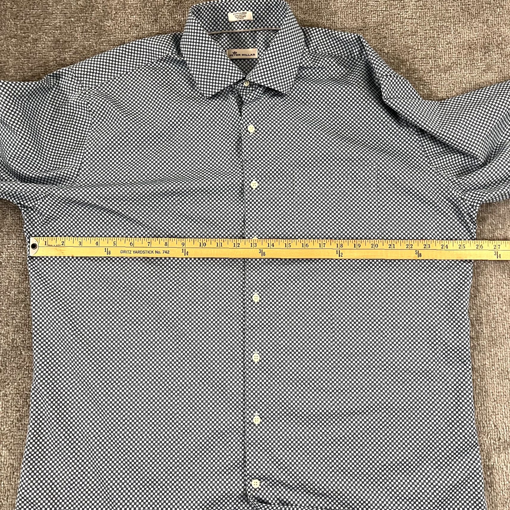 Peter Millar PETER MILLAR Shirt Mens Extra Large Blue Geometric Button Up Dress Long Sleeve Size 46R - 4 Thumbnail