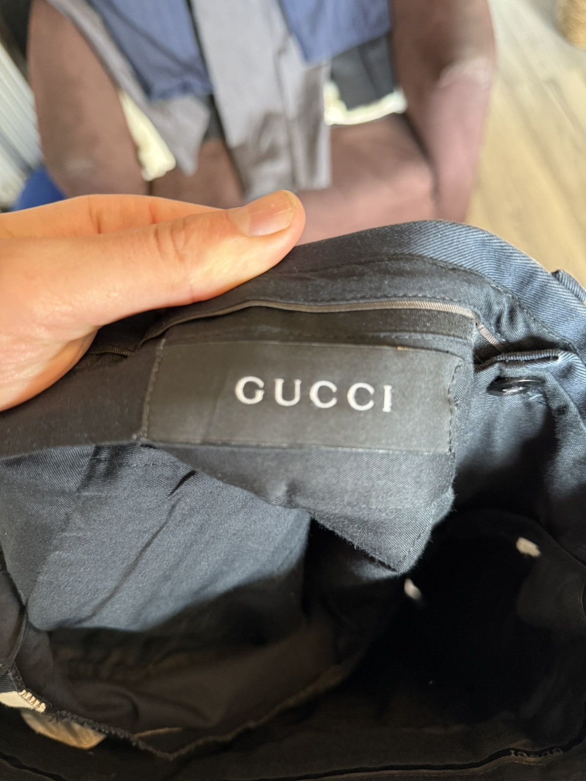 Gucci Navy Cotton Trousers with White Waistband Stripes Size US 30 / EU 46 - 6 Thumbnail