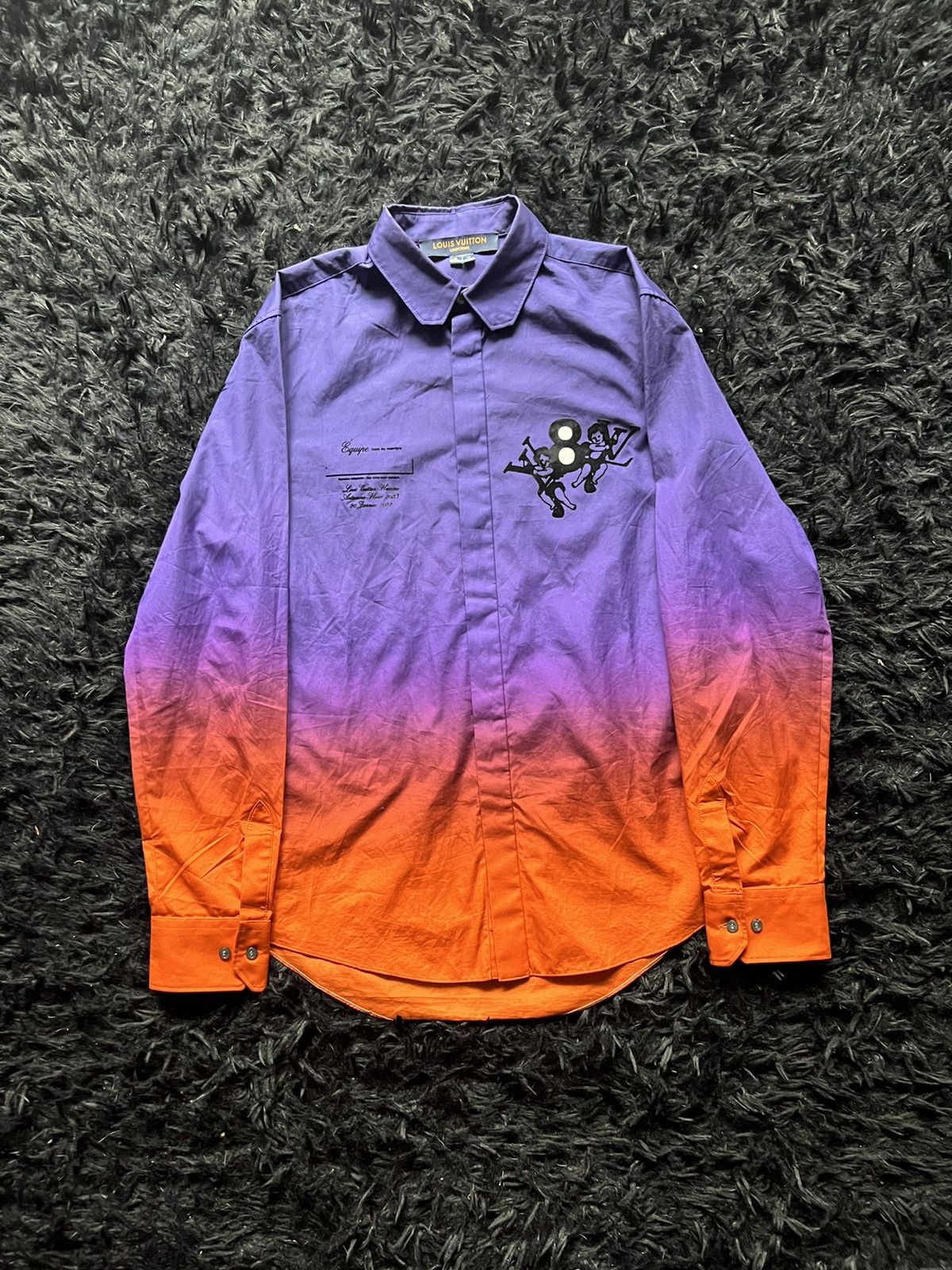 image of Louis Vuitton x Virgil Abloh “I Have An Idea” Employee Button Up Fall 2022 in Orange/Purple (Size S