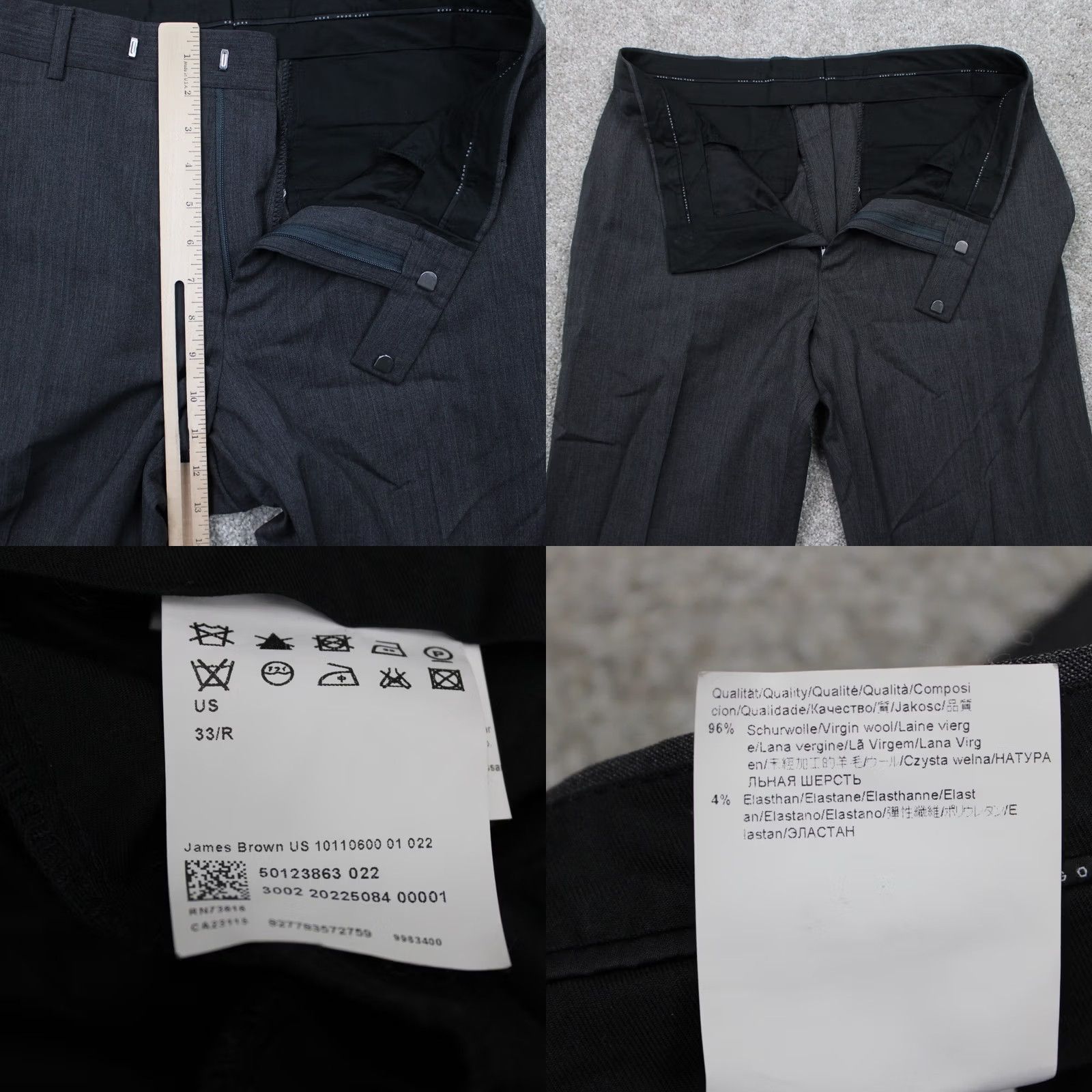 Hugo Boss HUGO BOSS Pants Mens 36R Gray Wool Flat Front Dress Pants 30 Inseam Regular Rise 10-12in Front Zipper Button Size US 36 / EU 52 - 8 Thumbnail